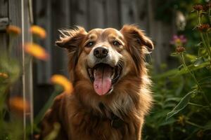 portret van een gelukkig buitenshuis zomer hond generatief ai foto