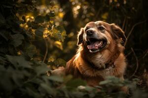 portret van een gelukkig buitenshuis zomer hond generatief ai foto