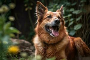 portret van een gelukkig buitenshuis zomer hond generatief ai foto