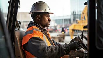 portret van ingenieur werken Aan bouw plaats foto