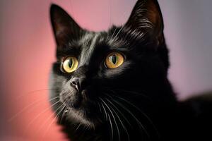 een zwart kat met geel ogen op zoek naar de kant generatief ai foto