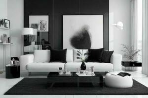 modern leven kamer ontwerp met comfortabel sofa en elegant decoratie foto