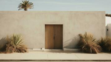 generatief ai, strand esthetisch villa huis en kust landschap, gedempt kleuren, minimalisme foto