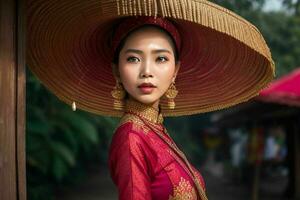 portretten van modieus mooi Dames in traditioneel kleren foto