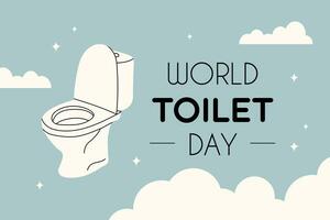 wereld toilet dag. banier met een wit toilet kom Aan een blauw achtergrond met wolken. november 19. voorraad illustratie. sanitair probleem concept aarde met doorspoelen toilet illustratie foto