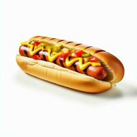 ai generatief hoog kwaliteit van 3d hotdog ontwerp in wit achtergrond foto