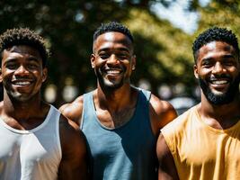 foto van groep gelukkig zwart sterk Mens, generatief ai