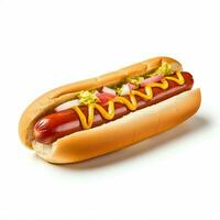 ai generatief hoog kwaliteit van 3d hotdog ontwerp in wit achtergrond foto