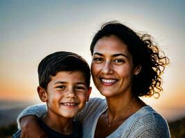 foto van gelukkig familie moeder en zoon, generatief ai