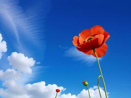 papaver tegen blauw lucht, ai gegenereerd foto