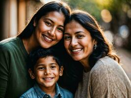 foto van gelukkig familie moeder en zoon, generatief ai