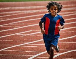 foto van jongen kinderen rennen ras sport Bij school, generatief ai