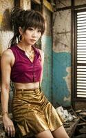 foto van tiener- speels Aziatisch vrouw met accessoires en harder kapsel, generatief ai