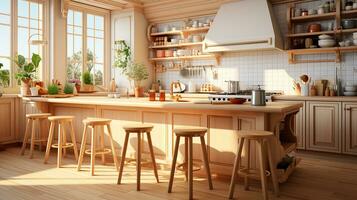 houten keuken huis in middag ai generatief foto