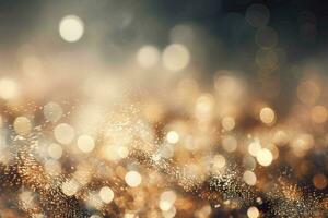 gouden bokeh met sparkles in de voorgrond, abstract Kerstmis achtergrond. ai gegenereerd foto