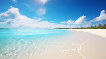 mooi strand met wit zand, blauw lucht en klein golven ai generatief foto