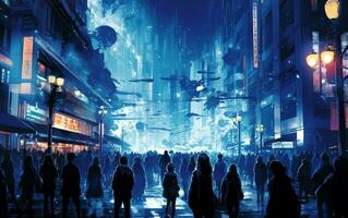 silhouet mensen wandelen in de stad achtergrond foto