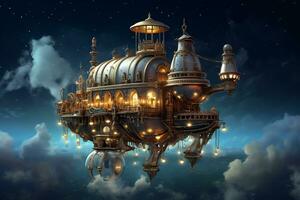 drijvend steampunk constructies in een starlit lucht foto