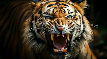 tijger gezicht brullend, generatief ai foto