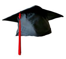 afstuderen middelbare school, hoog school- of Universiteit kap. diploma uitreiking hoed van mate ceremonie. foto