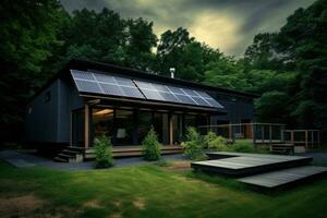 zonne- paneel voor accumuleren energie naar woon- gebouw. generatief ai foto
