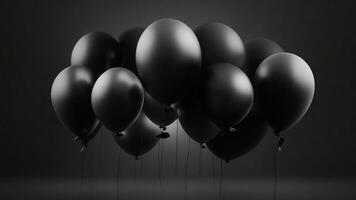 zwart ballonnen Aan een donker achtergrond. 3d weergave, bespotten omhoog ai gegenereerd foto
