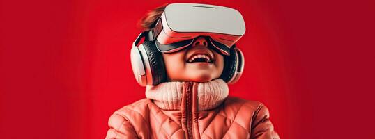 illustratie van een persoon vervelend een virtueel realiteit vr koptelefoon, ai gegenereerd. foto