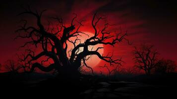 silhouet dood boom Bij nacht voor halloween achtergrond. generatief ai foto