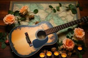 klassiek gitaar en rozen foto
