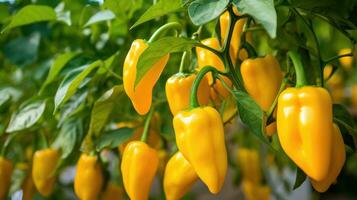 geel paprika's landbouw oogsten. generatief ai foto