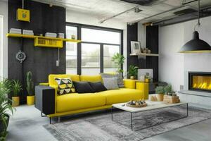 modern industrieel zolder leven kamer huis interieur. pro foto