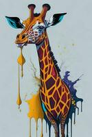 een gedetailleerd illustratie van een giraffe voor een t-shirt ontwerp, behang, en mode foto