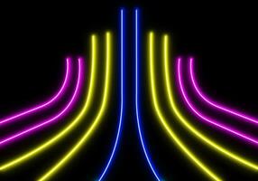 3d geven abstract neon lijnen driehoeken tunnel, plein rechthoek afbeelding kader met twee toon neon kleur beweging grafisch Aan geïsoleerd zwart achtergrond. foto