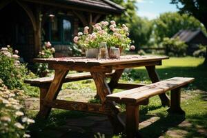 picknick tafel in de tuin foto