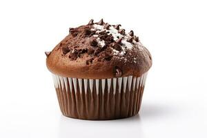 een chocola muffin wit achtergrond foto