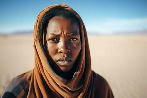 zwart vrouw woestijn. genereren ai foto