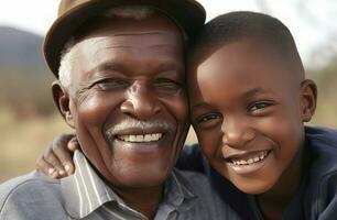 zwart opa kleinzoon glimlach gelukkig. genereren ai foto