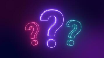 drie neon vraag Mark icoon. babbelen van ondersteuning onderhoud, FAQ, krijgen antwoord en advies foto