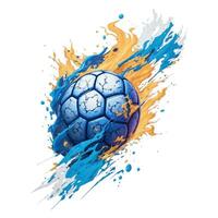 voetbal bal grafisch Aan verf plons achtergrond geïsoleerd Aan wit achtergrond foto