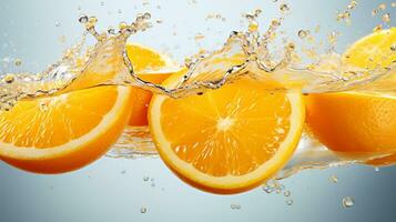 vers sappig oranje fruit met water plons geïsoleerd Aan achtergrond, gezond fruit, ai generatief foto