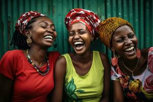 gelukkig Afrikaanse Dames in traditioneel kleren. generatief ai foto