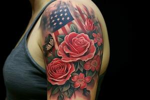 Amerikaans vlag tatoeëren. genereren ai foto