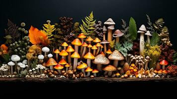 een verschillend verzameling van vers gefoerageerd champignons gevonden in de kleurrijk herfst bossen foto