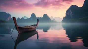 generatief ai, mooi zeegezicht van Thailand met boot, oceaan of zee landschap, vakantie Aan paradijs. tropisch eilanden foto