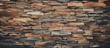 wijnoogst stijl hout terras met natuurlijk kleur steen muur structuur achtergrond foto