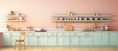 pastel gekleurde van een keuken interieur mockup foto