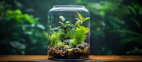 gecondenseerd vochtigheid vormen binnen een terrarium net zo fotosynthese creëert water damp welke is vervolgens geabsorbeerd door de bodem foto