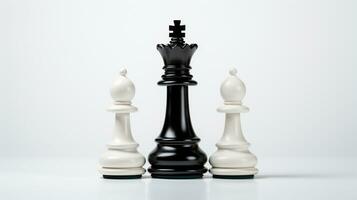 schaak spel gebruik strategieën naar reglement de bord, besluit maken wedstrijd, schaak stuk geïsoleerd Aan wit achtergrond, ai gegenereerd foto