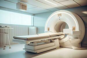 ct scannen, medisch ct of mri scannen met een geduldig in de modern ziekenhuis laboratorium. generatief ai foto