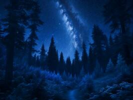 mystiek maanlicht Woud sereen natuur nacht achtergrond, ai generatief foto